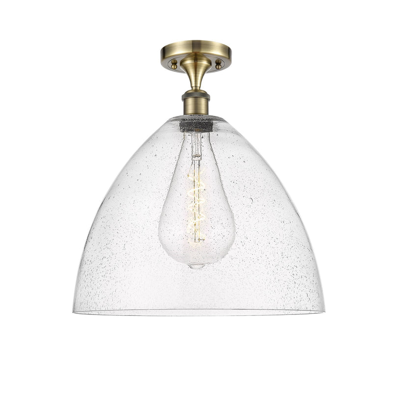 Innovations Bristol 16in 1-Light Semi-Flush Mount | Industrial Antique Brass Steel and Seedy Glass Dome Shade | Entryway & | Model 616-1F-AB-GBD-164