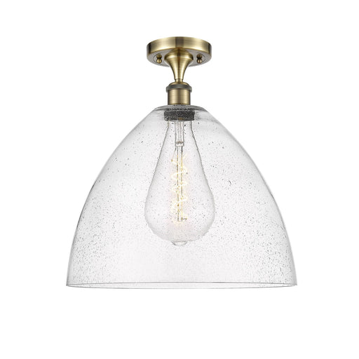 Innovations Bristol 16in 1-Light Semi-Flush Mount | Industrial Antique Brass Steel and Seedy Glass Dome Shade | Entryway & | Model 616-1F-AB-GBD-164