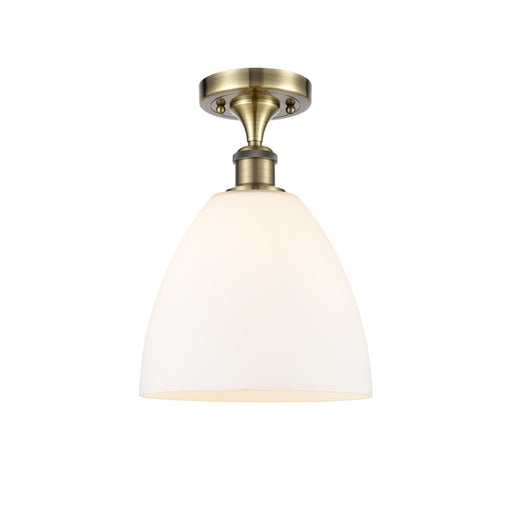Innovations Bristol 9in 1-Light Semi-Flush Mount | Industrial Antique Brass and Matte White Glass | Damp-Rated Hallway & Entryway | Model 616-1F-AB-GBD-91
