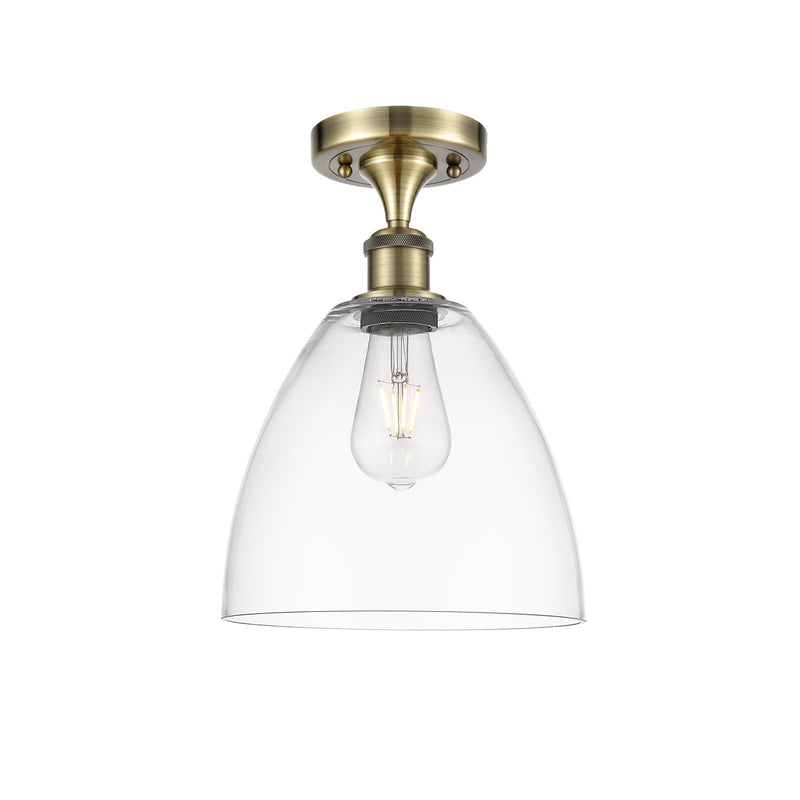 Innovations Bristol 9in 1-Light Semi-Flush Mount | Industrial Antique Brass Steel and Clear Glass Dome | Damp-Rated Hallway & | Model 616-1F-AB-GBD-92