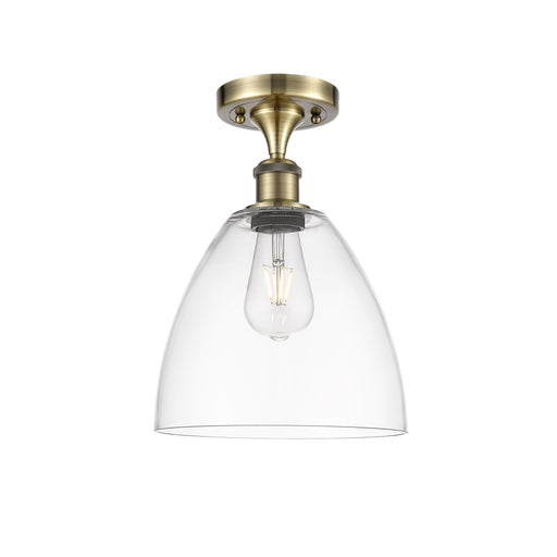 Innovations Bristol 9in 1-Light Semi-Flush Mount | Industrial Antique Brass Steel and Clear Glass Dome | Damp-Rated Hallway & | Model 616-1F-AB-GBD-92