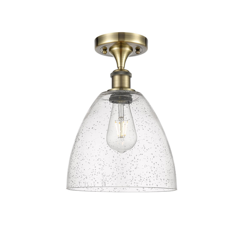 Innovations Bristol 9in 1-Light Semi-Flush Mount | Industrial Antique Brass Steel and Seedy Glass | Damp-Rated Hallway & Entryway | Model 616-1F-AB-GBD-94