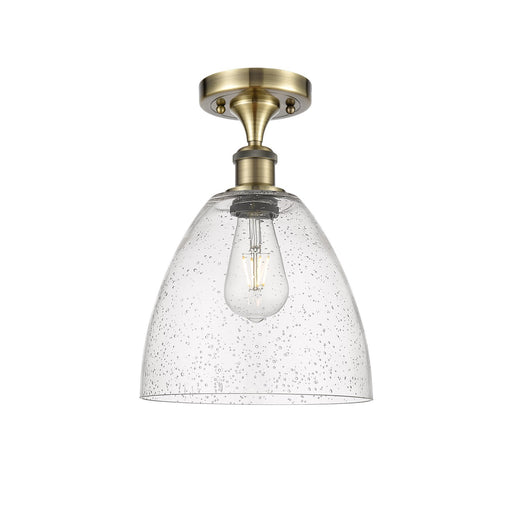 Innovations Bristol 9in 1-Light Semi-Flush Mount | Industrial Antique Brass Steel and Seedy Glass | Damp-Rated Hallway & Entryway | Model 616-1F-AB-GBD-94
