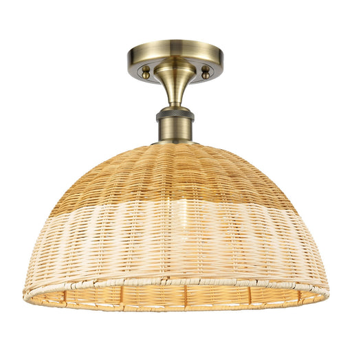 Innovations Lighting Bristol Natural II 16in 1-Light Semi-Flush Mount | Industrial Antique Brass and Natural Fiber Shade | Model 616-1F-AB-NBD2-16-NAT