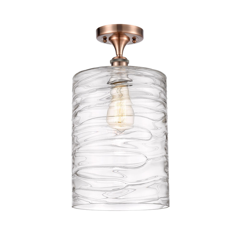 Innovations Cobbleskill 9in 1-Light Semi-Flush Mount | Art Nouveau Industrial Antique Copper Steel and Deco Swirl Clear Glass | Model 616-1F-AC-G1113-L