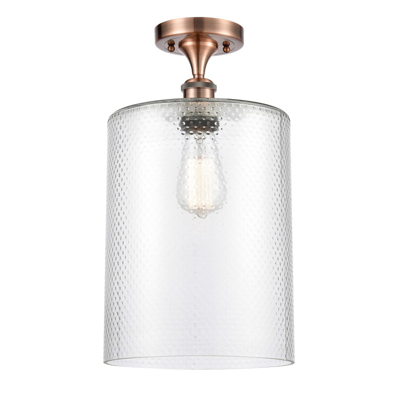 Innovations Cobbleskill 9in 1-Light Semi-Flush Mount | Industrial Antique Copper Steel and Clear Glass Drum Shade | Entryway & | Model 616-1F-AC-G112-L