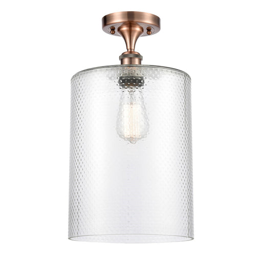 Innovations Cobbleskill 9in 1-Light Semi-Flush Mount | Industrial Antique Copper Steel and Clear Glass Drum Shade | Entryway & | Model 616-1F-AC-G112-L