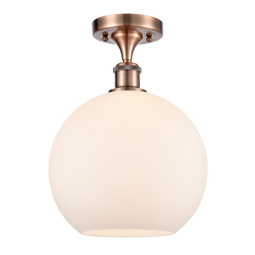 Innovations Athens 10in 1-Light Semi-Flush Mount | Industrial Antique Copper Steel and Matte White Glass | Entryway & Hallway | Model 616-1F-AC-G121-10