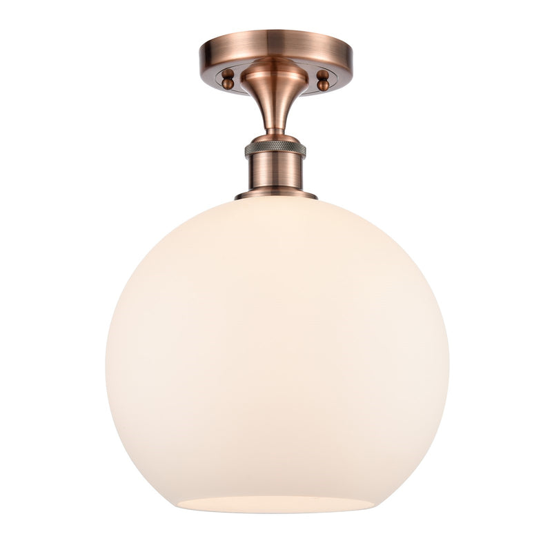 Innovations Athens 10in 1-Light Semi-Flush Mount | Industrial Antique Copper Steel and Matte White Glass | Entryway & Hallway | Model 616-1F-AC-G121-10