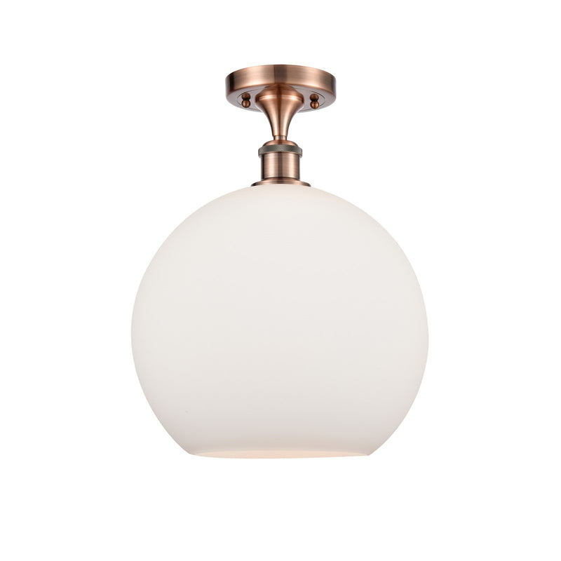 Innovations Athens 12in 1-Light Semi-Flush Mount | Industrial Antique Copper Steel and Matte White Glass | Entryway & Hallway | Model 616-1F-AC-G121-12