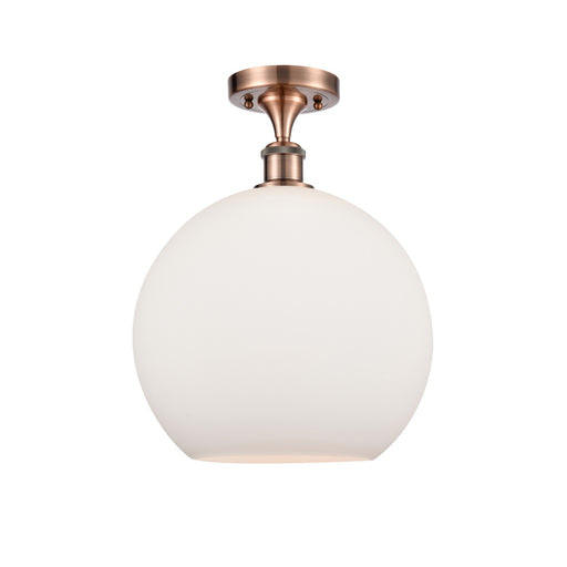 Innovations Athens 12in 1-Light Semi-Flush Mount | Industrial Antique Copper Steel and Matte White Glass | Entryway & Hallway | Model 616-1F-AC-G121-12