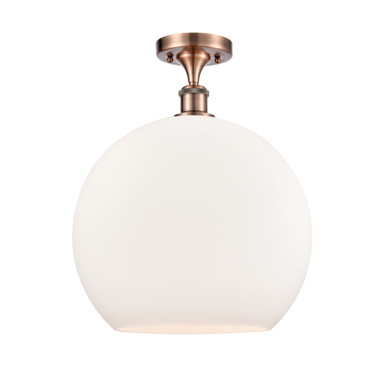 Innovations Athens 14in 1-Light Semi-Flush Mount | Industrial Antique Copper Steel and Matte White Glass | Entryway & Hallway | Model 616-1F-AC-G121-14