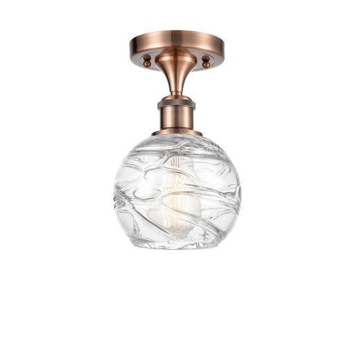 Innovations Athens Deco Swirl 6in 1-Light Semi-Flush Mount | Industrial Antique Copper and Clear Deco Swirl Glass | Entryway & | Model 616-1F-AC-G1213-6CL