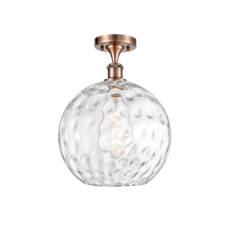 Innovations Athens Water Glass 12in 1-Light Semi-Flush Mount | Industrial Antique Copper Steel and Clear Water Glass | Entryway | Model 616-1F-AC-G1215-12