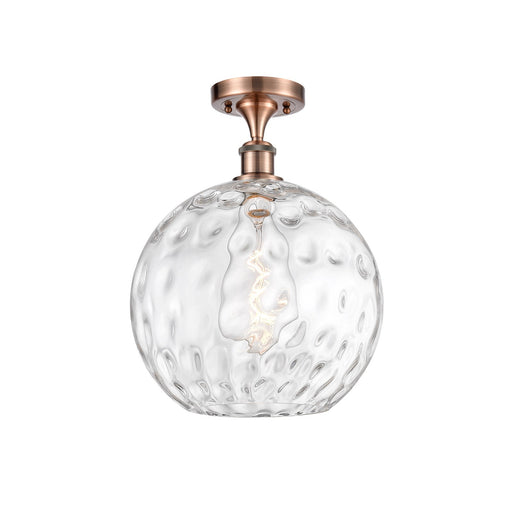 Innovations Athens Water Glass 12in 1-Light Semi-Flush Mount | Industrial Antique Copper Steel and Clear Water Glass | Entryway | Model 616-1F-AC-G1215-12