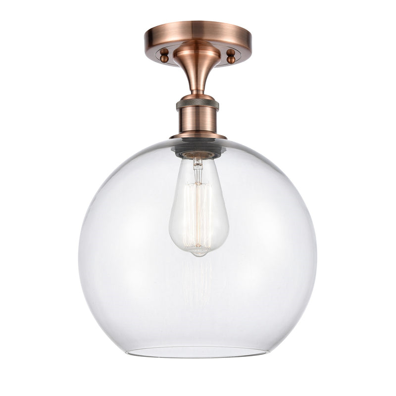 Innovations Athens 10in 1-Light Semi-Flush Mount | Industrial Antique Copper Steel and Clear Glass | Entryway & Hallway | 10 x | Model 616-1F-AC-G122-10