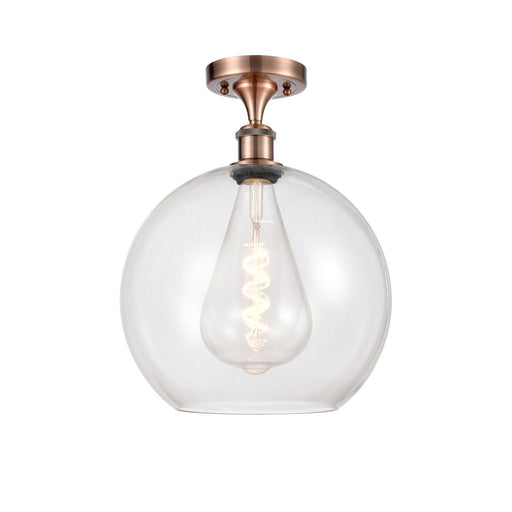 Innovations Athens 12in 1-Light Semi-Flush Mount | Industrial Antique Copper Steel and Clear Glass | Entryway & Hallway | 11.75 | Model 616-1F-AC-G122-12