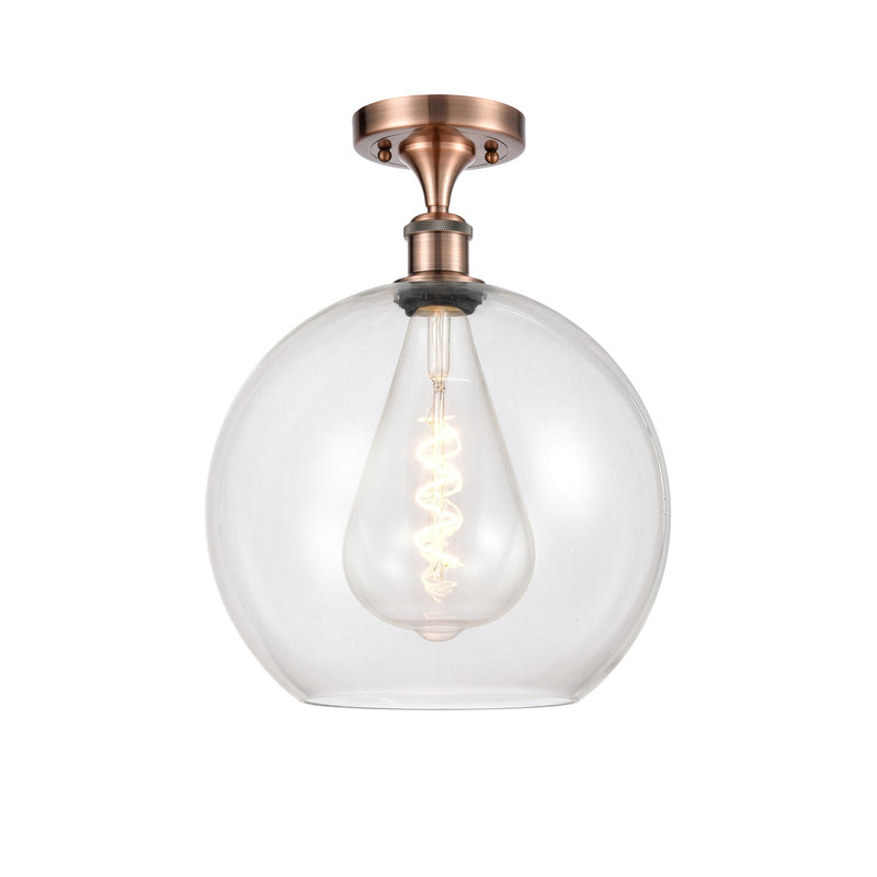 Innovations Athens 12in 1-Light Semi-Flush Mount | Industrial Antique Copper Steel and Clear Glass | Entryway & Hallway | 11.75 | Model 616-1F-AC-G122-12