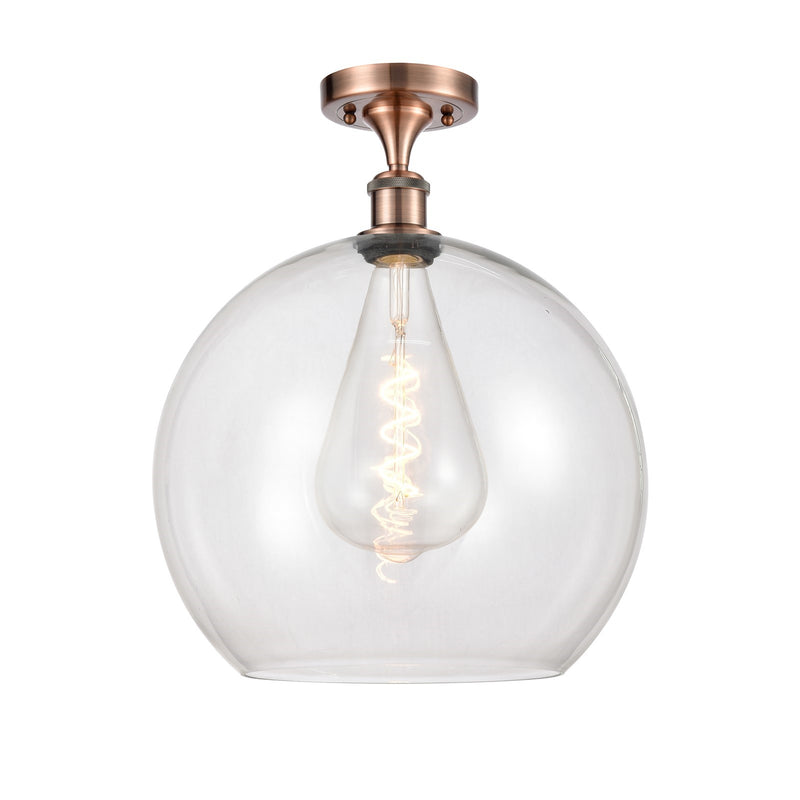 Innovations Athens 14in 1-Light Semi-Flush Mount | Industrial Antique Copper Steel and Clear Glass | Entryway & Hallway | 13.75 | Model 616-1F-AC-G122-14