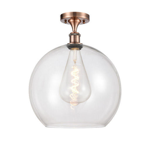 Innovations Athens 14in 1-Light Semi-Flush Mount | Industrial Antique Copper Steel and Clear Glass | Entryway & Hallway | 13.75 | Model 616-1F-AC-G122-14