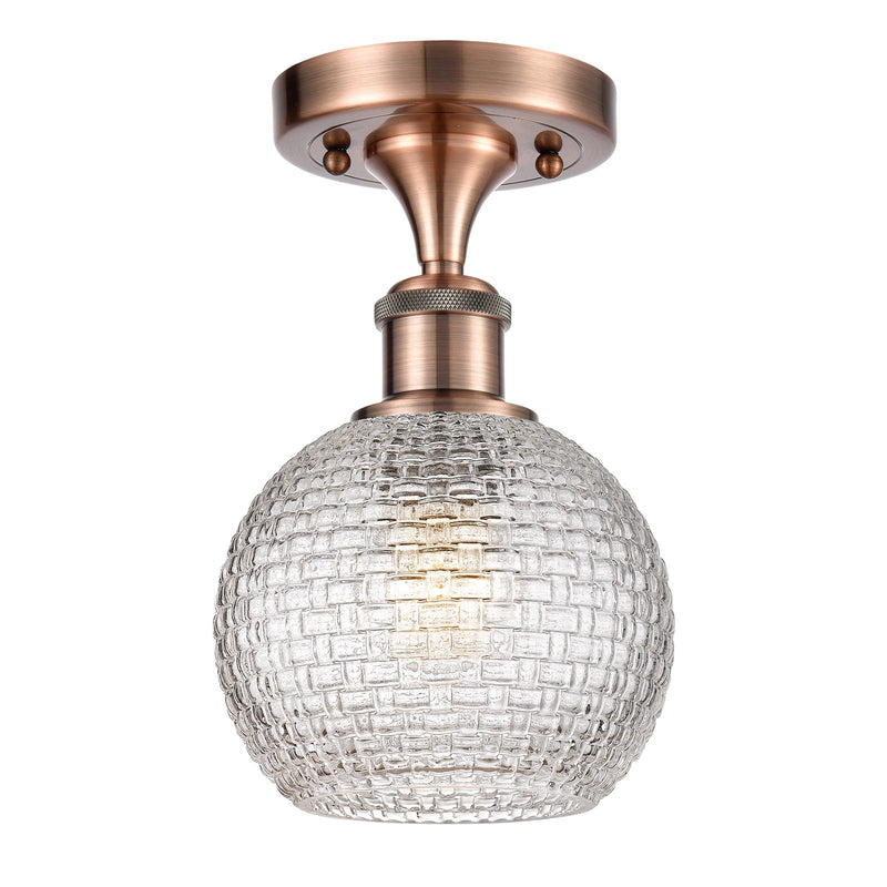 Innovations Athens 6in 1-Light Semi-Flush Mount | Farmhouse Antique Copper Steel and Clear Basket Weave Glass | Entryway & | Model 616-1F-AC-G122C-6CL