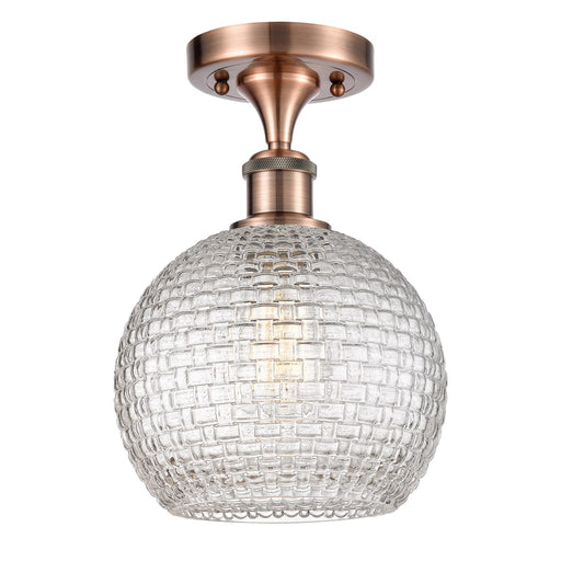 Innovations Athens 8in 1-Light Semi-Flush Mount | Modern Farmhouse Antique Copper Steel and Clear Basket Weave Glass | Model 616-1F-AC-G122C-8CL