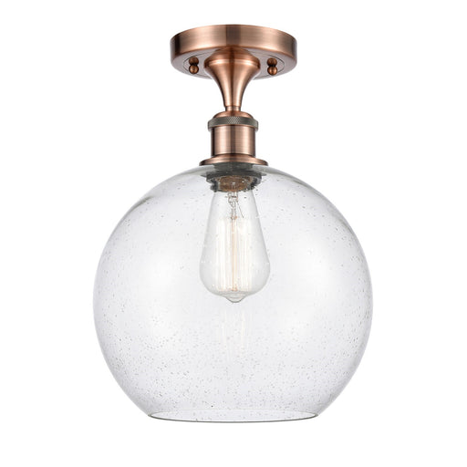 Innovations Athens 10in 1-Light Semi-Flush Mount | Industrial Antique Copper Steel and Seedy Glass | Entryway & Hallway | 10 x | Model 616-1F-AC-G124-10