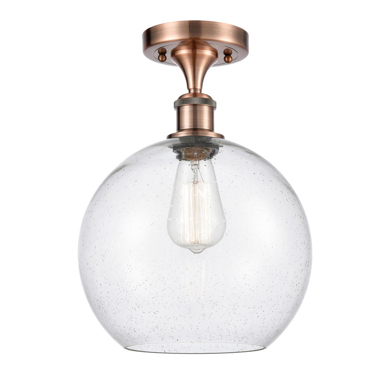 Innovations Athens 10in 1-Light Semi-Flush Mount | Industrial Antique Copper Steel and Seedy Glass | Entryway & Hallway | 10 x | Model 616-1F-AC-G124-10