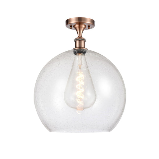 Innovations Athens 14in 1-Light Semi-Flush Mount | Industrial Antique Copper Steel and Seedy Glass | Damp-Rated Entryway & | Model 616-1F-AC-G124-14
