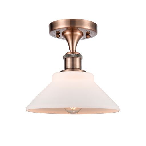 Innovations Orwell 8in 1-Light Semi-Flush Mount | Industrial Antique Copper Steel and Matte White Glass | Entryway & Hallway | 8.38 | Model 616-1F-AC-G131
