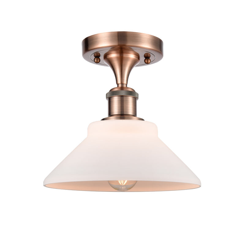 Innovations Orwell 8in 1-Light Semi-Flush Mount | Industrial Antique Copper Steel and Matte White Glass | Entryway & Hallway | 8.38 | Model 616-1F-AC-G131
