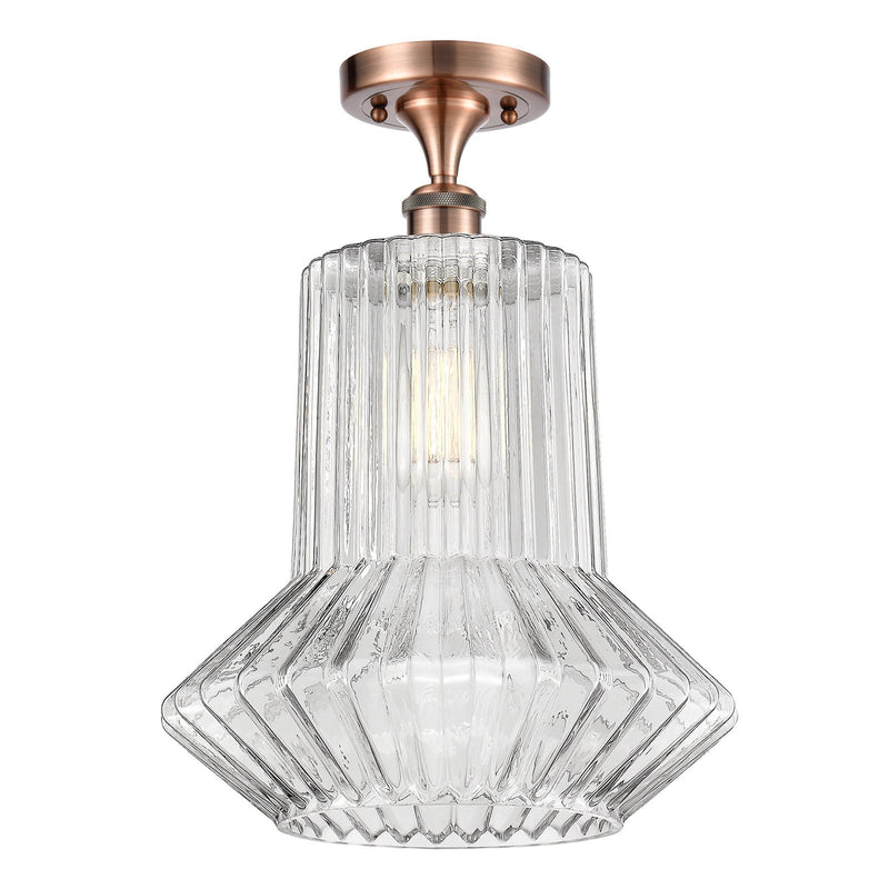 Innovations Springwater 12in 1-Light Semi-Flush Mount | Art Nouveau Antique Copper Steel and Clear Fluted Glass | Damp-Rated | Model 616-1F-AC-G212