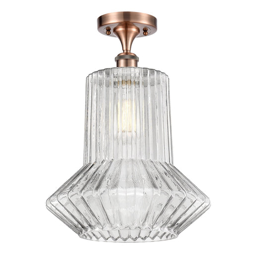 Innovations Springwater 12in 1-Light Semi-Flush Mount | Art Nouveau Antique Copper Steel and Clear Fluted Glass | Damp-Rated | Model 616-1F-AC-G212