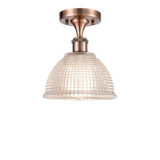 Innovations Arietta 8in 1-Light Semi-Flush Mount | Industrial Antique Copper Steel and Clear Glass Dome | Hallway & Bedroom | 8 x 8 | Model 616-1F-AC-G422