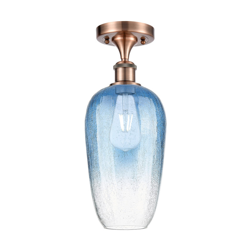 Innovations Brookhaven Flute 7in 1-Light Semi-Flush Mount | Industrial Antique Copper and Sapphire Blue Glass | Entryway & | Model 616-1F-AC-G484-7SB