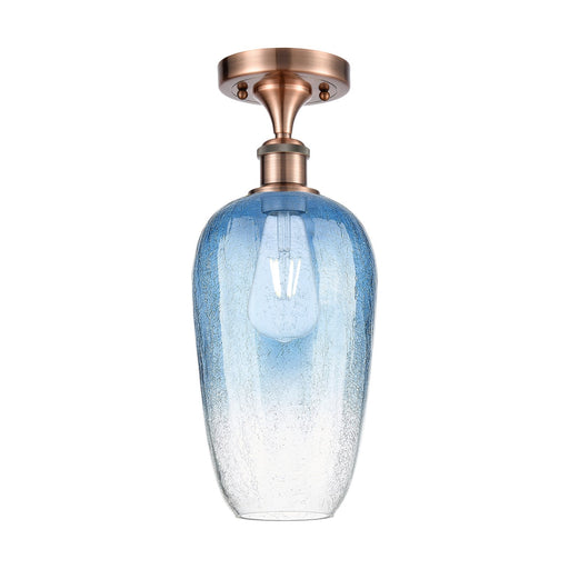 Innovations Brookhaven Flute 7in 1-Light Semi-Flush Mount | Industrial Antique Copper and Sapphire Blue Glass | Entryway & | Model 616-1F-AC-G484-7SB