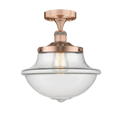 Innovations Oxford 12in 1-Light Semi-Flush Mount | Industrial Antique Copper Steel and Clear Glass | Entryway & Hallway | 11.75 x | Model 616-1F-AC-G542