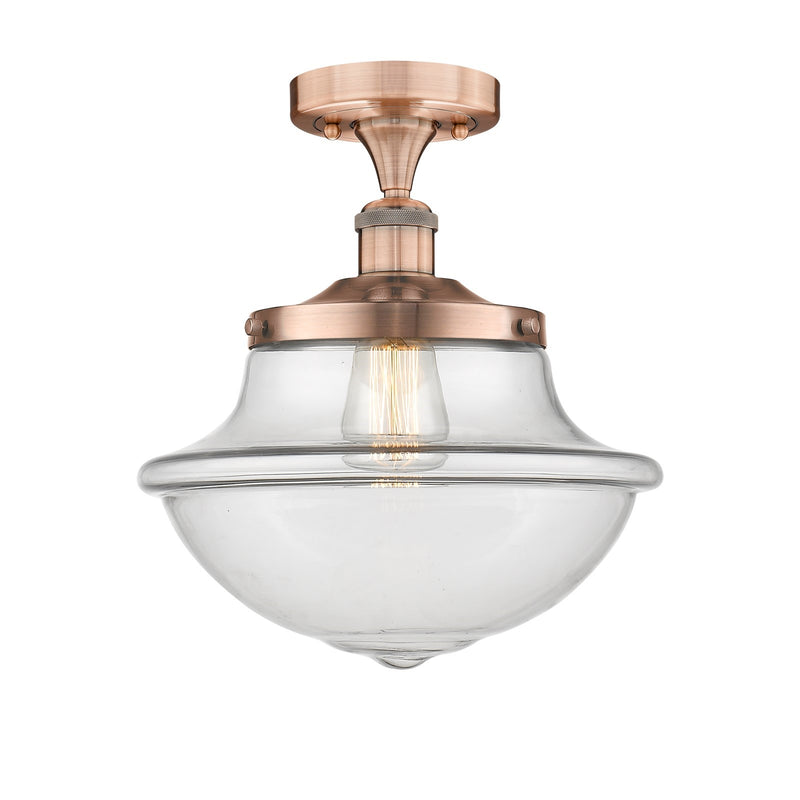 Innovations Oxford 12in 1-Light Semi-Flush Mount | Industrial Antique Copper Steel and Clear Glass | Entryway & Hallway | 11.75 x | Model 616-1F-AC-G542