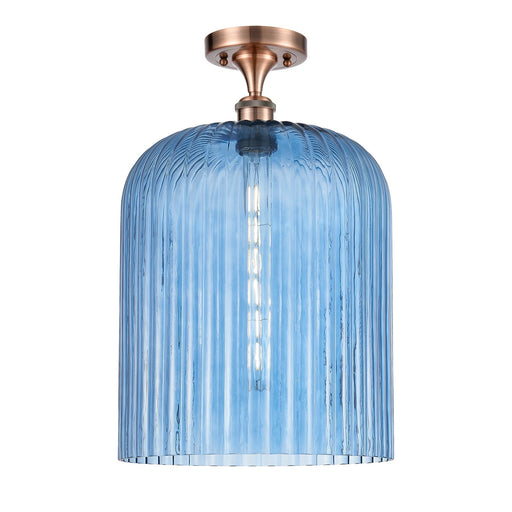 Innovations Bridal Veil 5in 1-Light Semi-Flush Mount | Art Nouveau Antique Copper and Princess Blue Glass | Bathroom & Covered | Model 616-1F-AC-G559-12BL