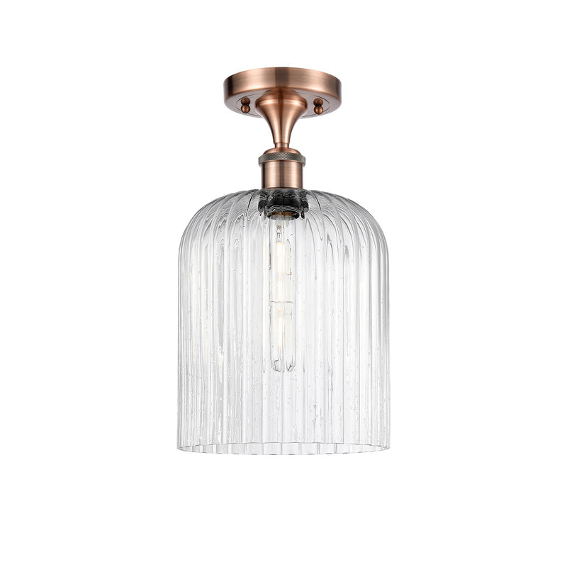 Innovations Bridal Veil 5in 1-Light Semi-Flush Mount | Art Nouveau Industrial Antique Copper and Seedy Ribbed Glass | Damp | Model 616-1F-AC-G559-8SDY