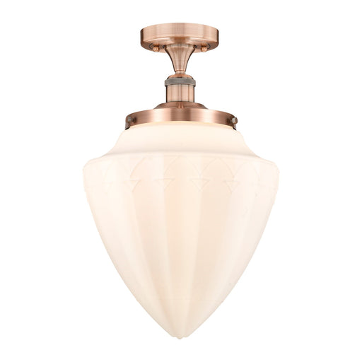 Innovations Bridgeton 12in 1-Light Semi-Flush Mount | Traditional Antique Copper Steel and Matte White Frosted Glass | Damp | Model 616-1F-AC-G661-12