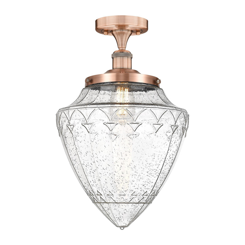 Innovations Bridgeton 12in 1-Light Semi-Flush Mount | Traditional Antique Copper Steel and Seedy Glass | Entryway & Bathroom | Model 616-1F-AC-G664-12