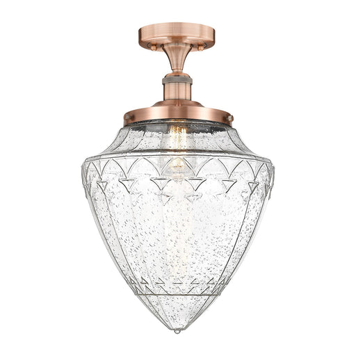 Innovations Bridgeton 12in 1-Light Semi-Flush Mount | Traditional Antique Copper Steel and Seedy Glass | Entryway & Bathroom | Model 616-1F-AC-G664-12