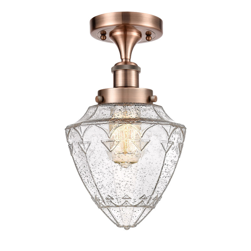Innovations Bullet 6in 1-Light Semi-Flush Mount | Industrial Art Nouveau Antique Copper Steel and Seedy Glass | Entryway & | Model 616-1F-AC-G664-7