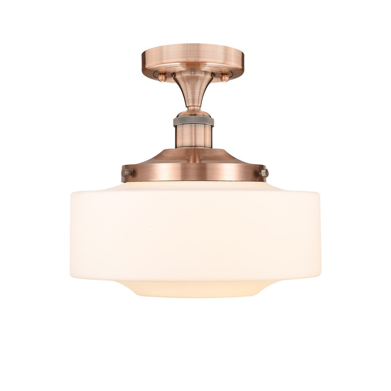 Innovations Bridgeton 12in 1-Light Semi-Flush Mount | Traditional Antique Copper and Matte White Frosted Glass | Hallway & | Model 616-1F-AC-G691-12