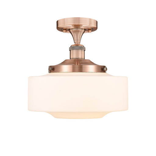 Innovations Bridgeton 12in 1-Light Semi-Flush Mount | Traditional Antique Copper and Matte White Frosted Glass | Hallway & | Model 616-1F-AC-G691-12