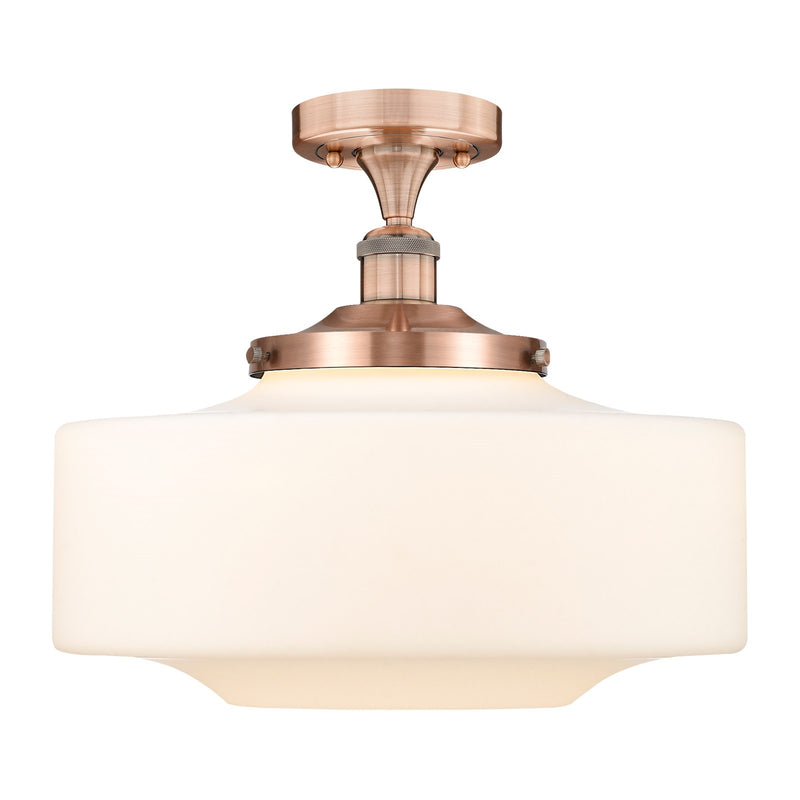 Innovations Bridgeton 16in 1-Light Semi-Flush Mount | Traditional Antique Copper Steel and Matte White Frosted Glass | Model 616-1F-AC-G691-16