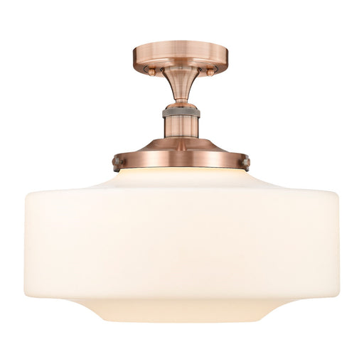 Innovations Bridgeton 16in 1-Light Semi-Flush Mount | Traditional Antique Copper Steel and Matte White Frosted Glass | Model 616-1F-AC-G691-16