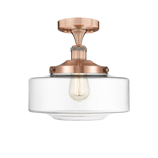 Innovations Bridgeton 12in 1-Light Semi-Flush Mount | Traditional Antique Copper Steel and Clear Glass | Damp-Rated Hallway & | Model 616-1F-AC-G692-12