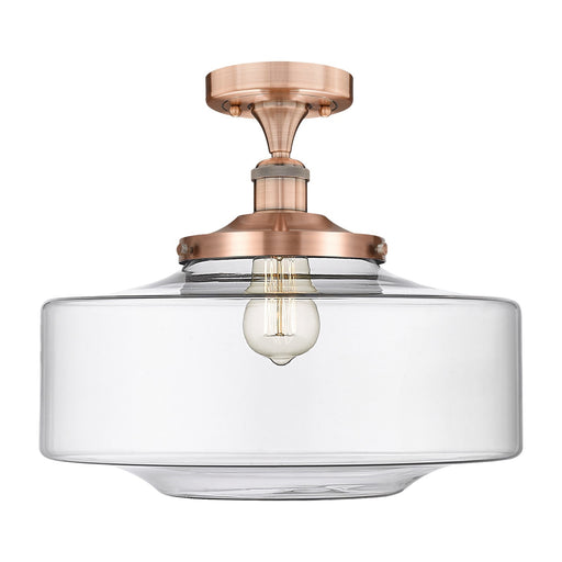 Innovations Bridgeton 16in 1-Light Semi-Flush Mount | Traditional Antique Copper Steel and Clear Schoolhouse Glass | Damp-Rated | Model 616-1F-AC-G692-16